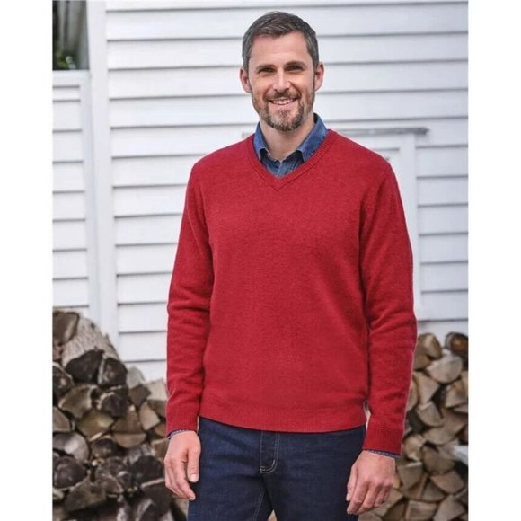 Jos A Bank Mens Size L 100% Cashmere V-Neck Sweater Classic Fit Solid Red - Picture 7 of 8